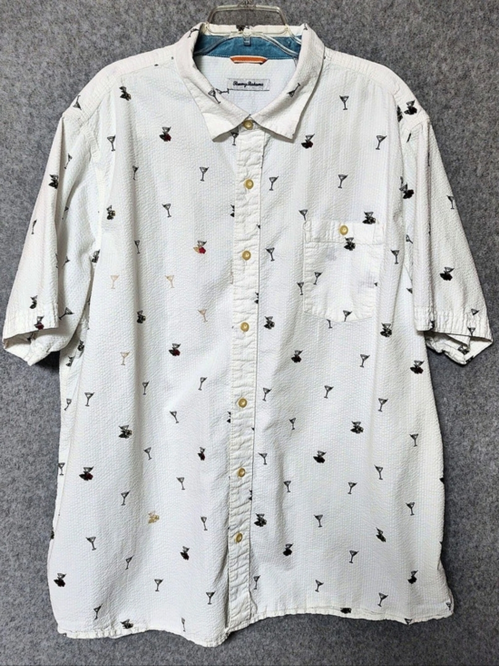Tommy Bahama Mens 3XLT Cocktail Martini Print Button Up Shirt White cotton blend